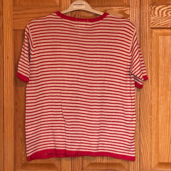 Vintage Striped Silk Short Sleeve Top - Size XL - Picture 9 of 9